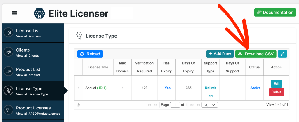 Exporting license data from your WordPress dashboard