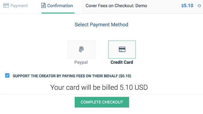 An example of a WordPress payment screen