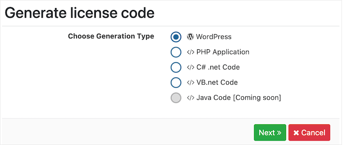 Generating a license code for WordPress