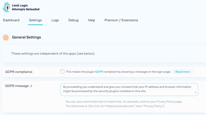 The Limit Login Attempts Reloaded security settings