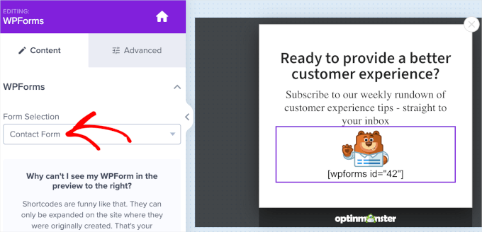 WPForms' dropdown on OptinMonster