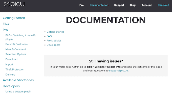 The Picu online documentation 