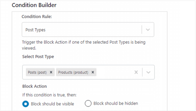 The WordPress Conditional Rule editor