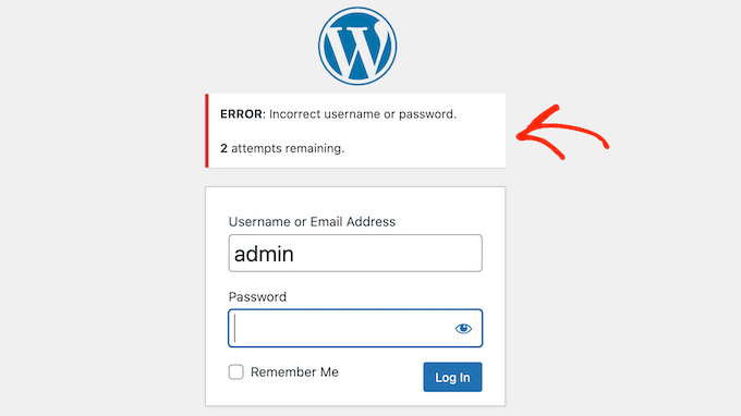 Viewing the remaining login attempts in the WordPress dashboard