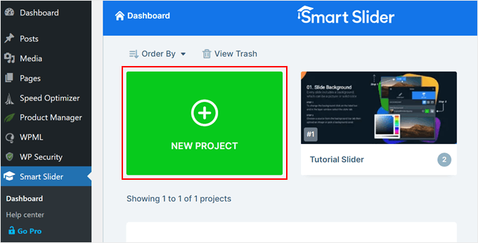 Creating a new Smart Slider project