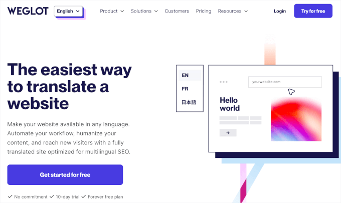 Weglot's homepage