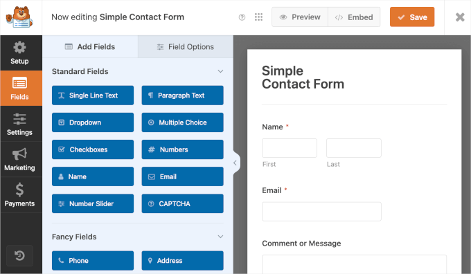 WPForms form builder User Interface