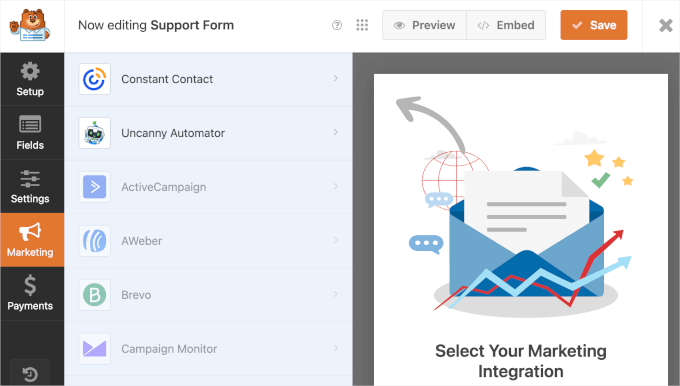 WPForms Lite marketing integration