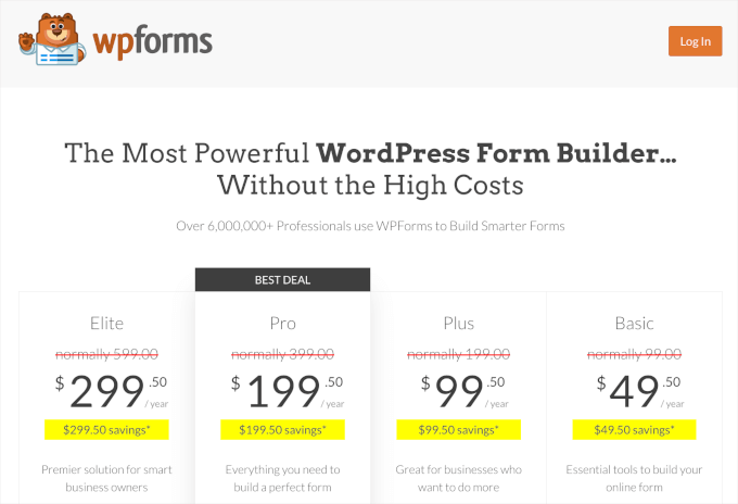 WPForms pricing