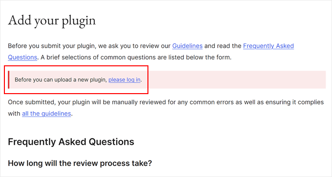 Logging in to WordPress.org to submit a plugin