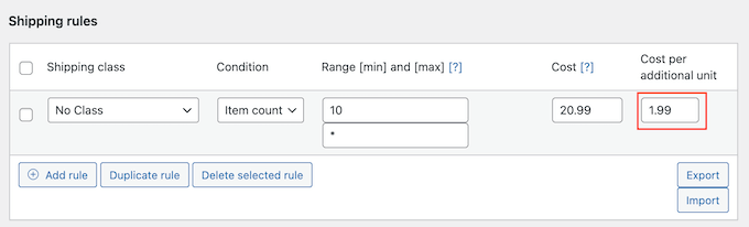 Charging an additional postal fee per unit