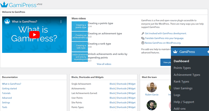 GamiPress dashboard