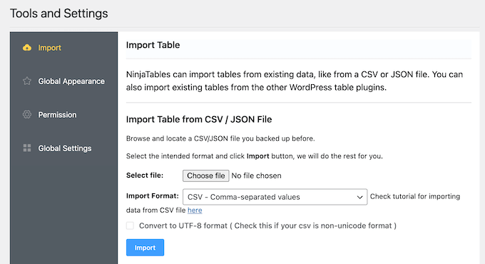 Importing tables into your WordPress website