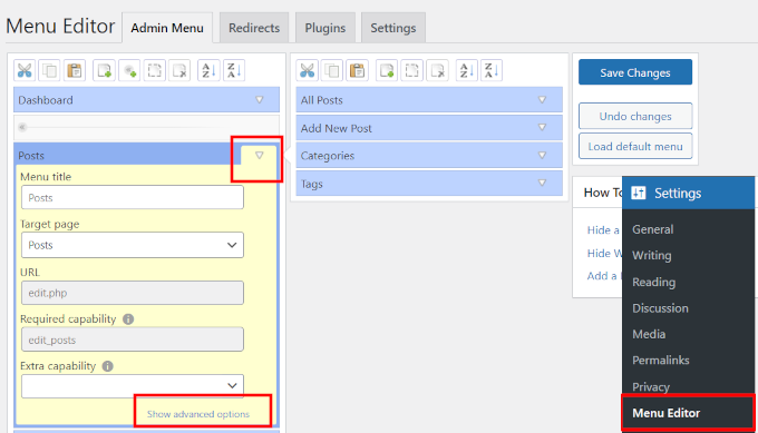 Menu editor 