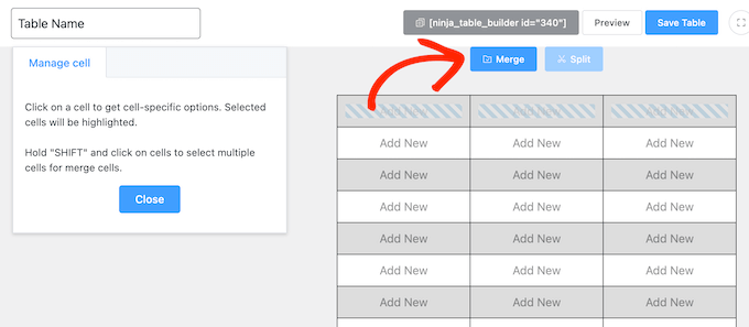 Merging multiple cells on your online store or website