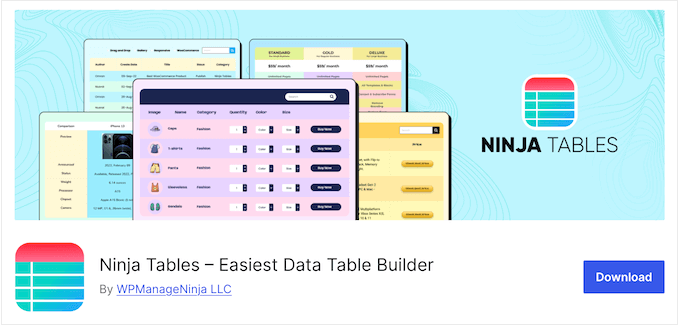 The free Ninja Tables WordPress plugin