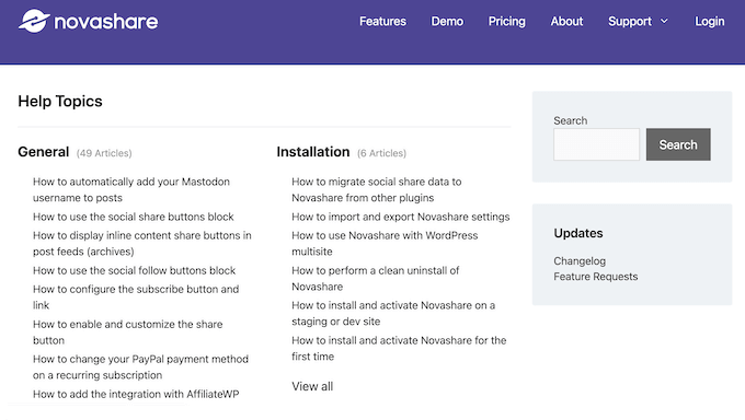 The Novashare online documentation 