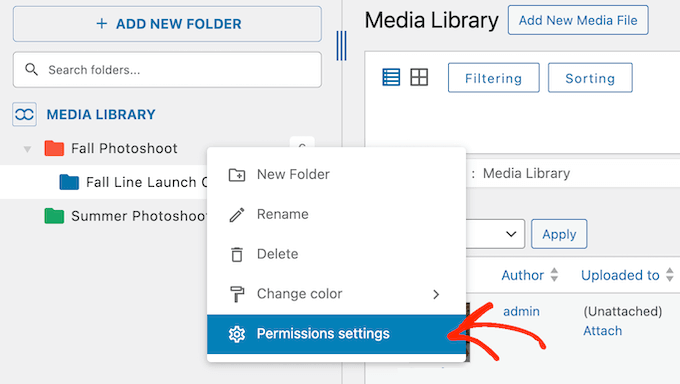 Changing the permission settings in the WordPress media library