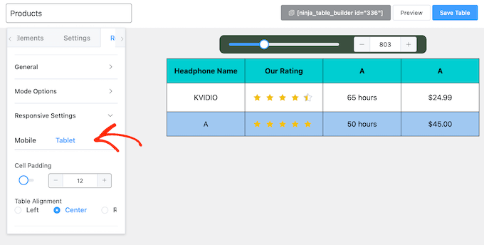 An example of a mobile-responsive WordPress table