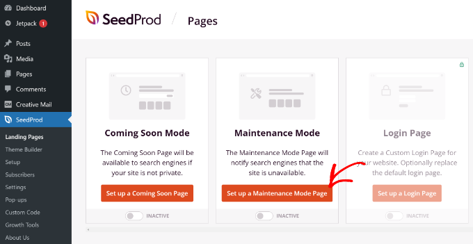 Set up a new maintenance mode page