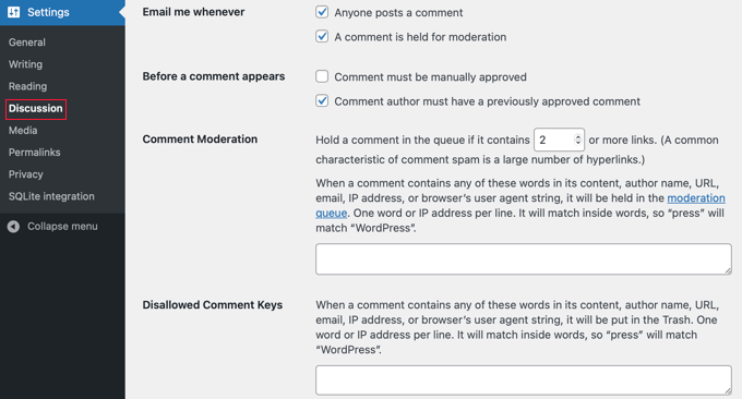 WordPress Discussion Settings