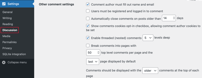 WordPress Discussion Settings