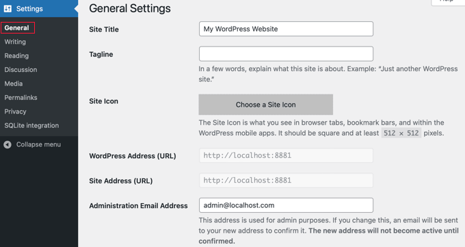 WordPress General Settings