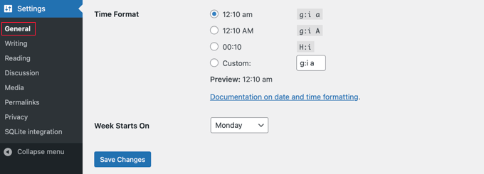 WordPress General Settings