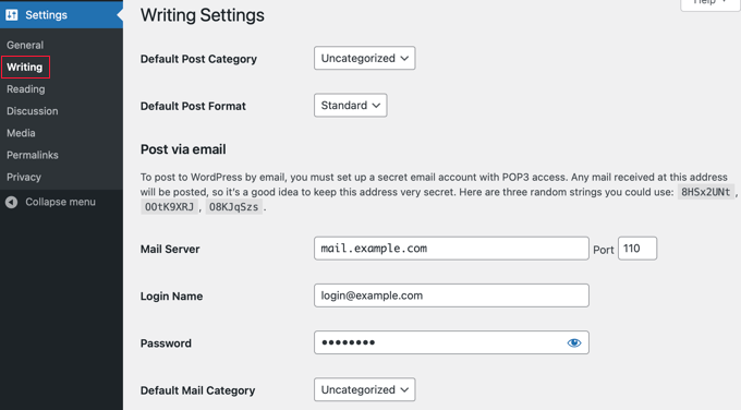 WordPress Writing Settings