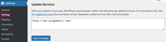 WordPress Writing Settings