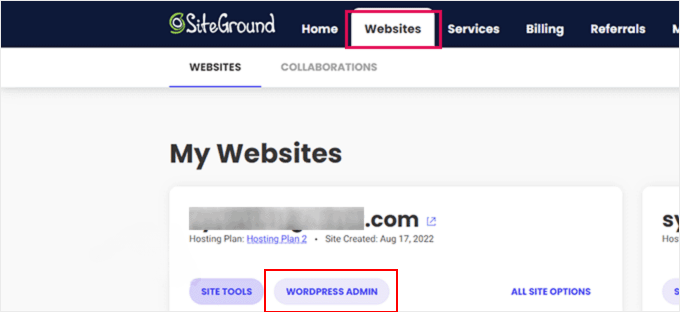 Logging in to WordPress from SiteGround