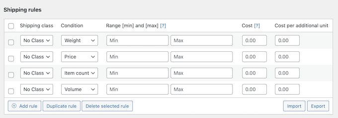 Multiple weight, price cost, and item quantity shipping rules