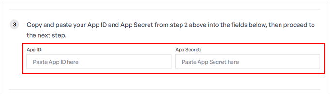 Pasting the Facebook App ID and APP secret to Smash Balloon documentation