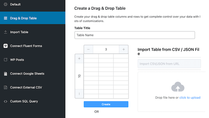 A drag and drop WordPress table builder