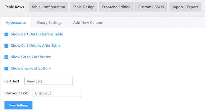 How to change the appearance of an eCommerce table