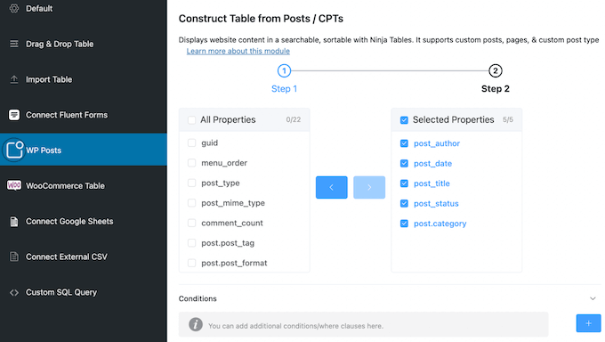 Adding post and page properties to a WordPress table