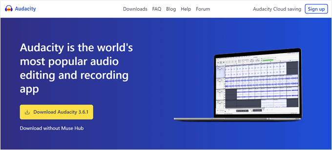 Audacity landing page