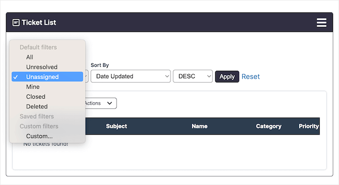 Filtering support tickets on your website, blog, or online marketplace