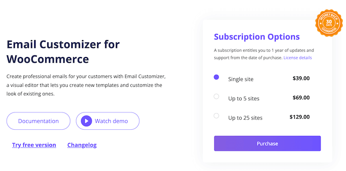 The Email Customizer for WooCommerce pricing and plans