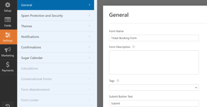 General form settings