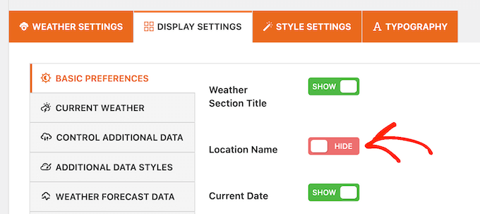 Hiding the location name in a forecast widget