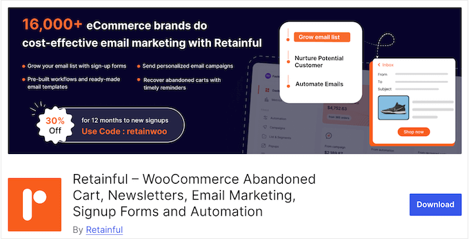 The free Retainful WooCommerce plugin