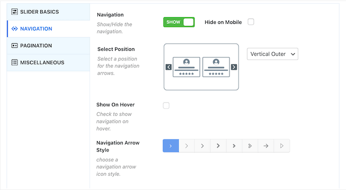 Adding navigation buttons to a review slider