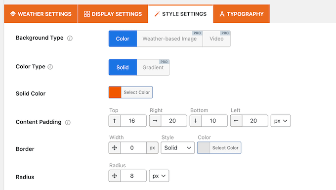 Styling a weather forecast widget in WordPress