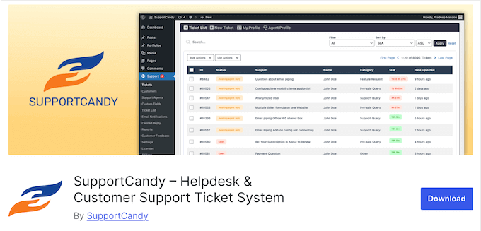 The free SupportCandy WordPress plugin 