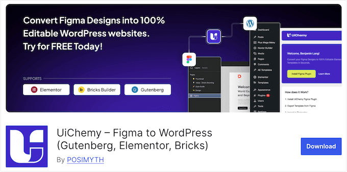 The free UiChemy WordPress plugin