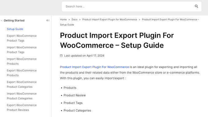 An example of online WooCommerce documentation 