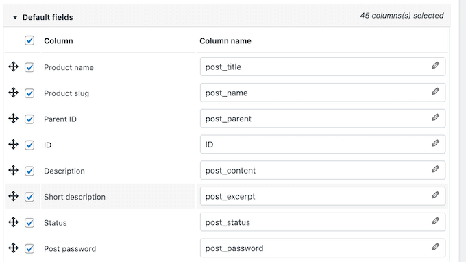 Mapping WooCommerce import/export fields