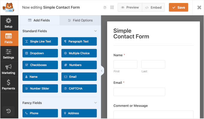 WPForms form builder interface