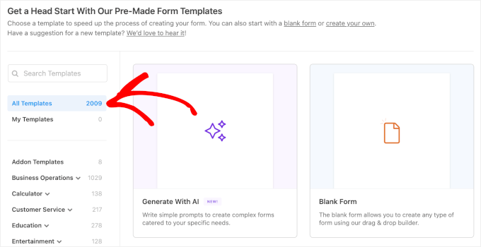 WPForms total number of templates